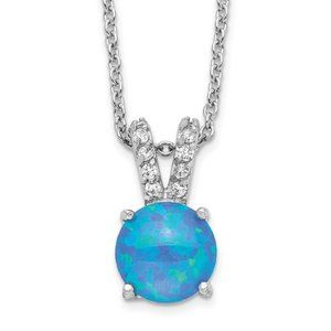 Sterling Silver Created Opal & CZ Pendant, chain